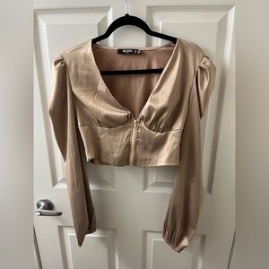 Misguided Cropped Corset Zipper Front Blouse